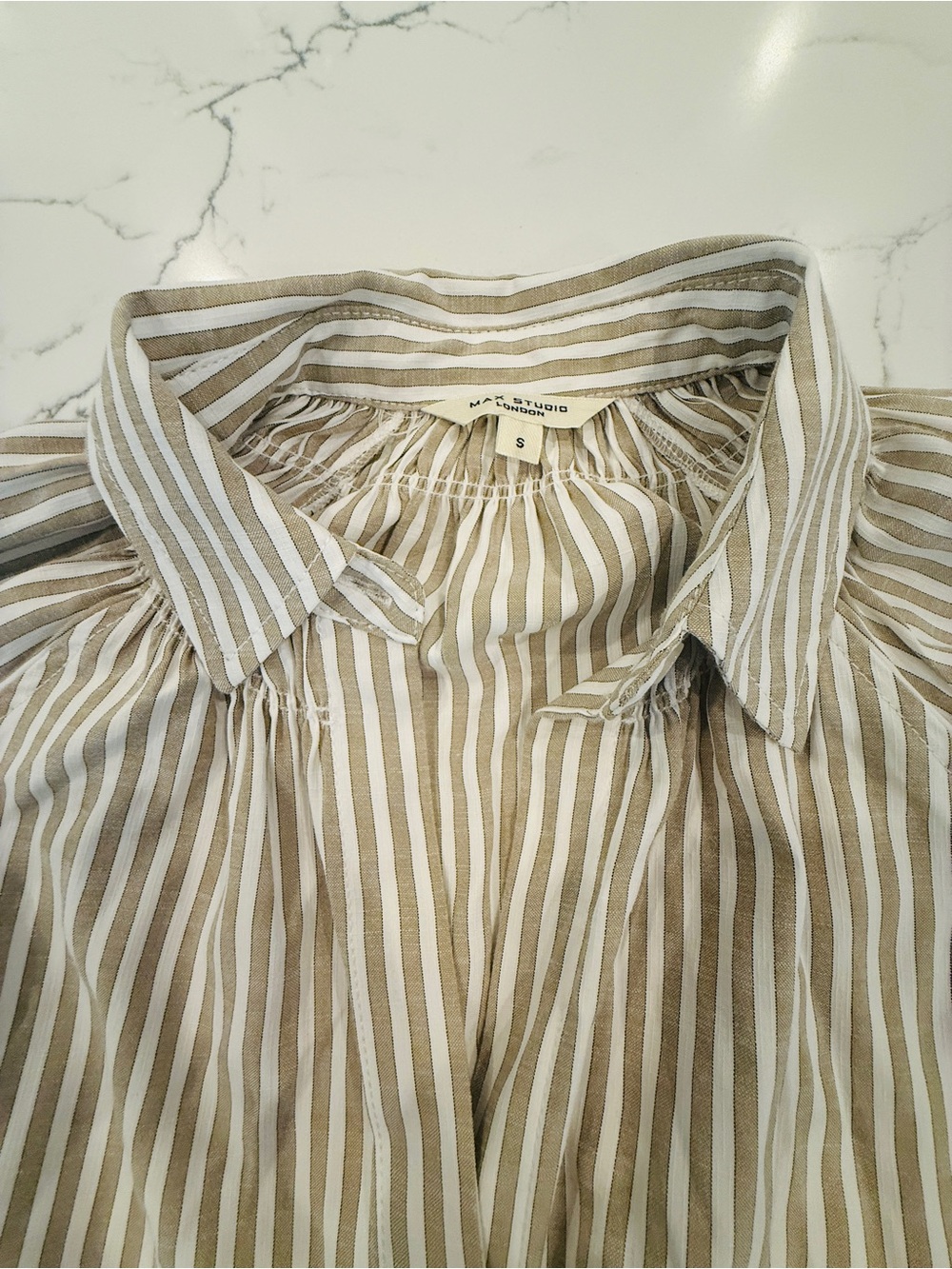 Max Studio Taupe & White Striped Collared Blouse size S